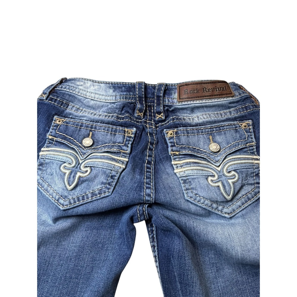 Rock Revival Alaina Skinny Jeans Women's 28 L31 Blue Distressed Fleur-de-Lis - Picture 2 of 5